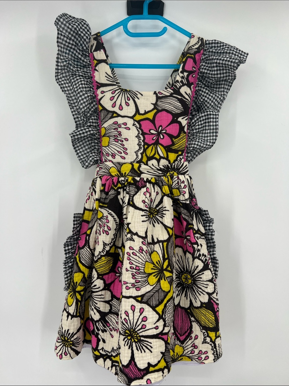 Pippa & Julie Pinafore Dress with Ruffle Straps - Pink & Yellow